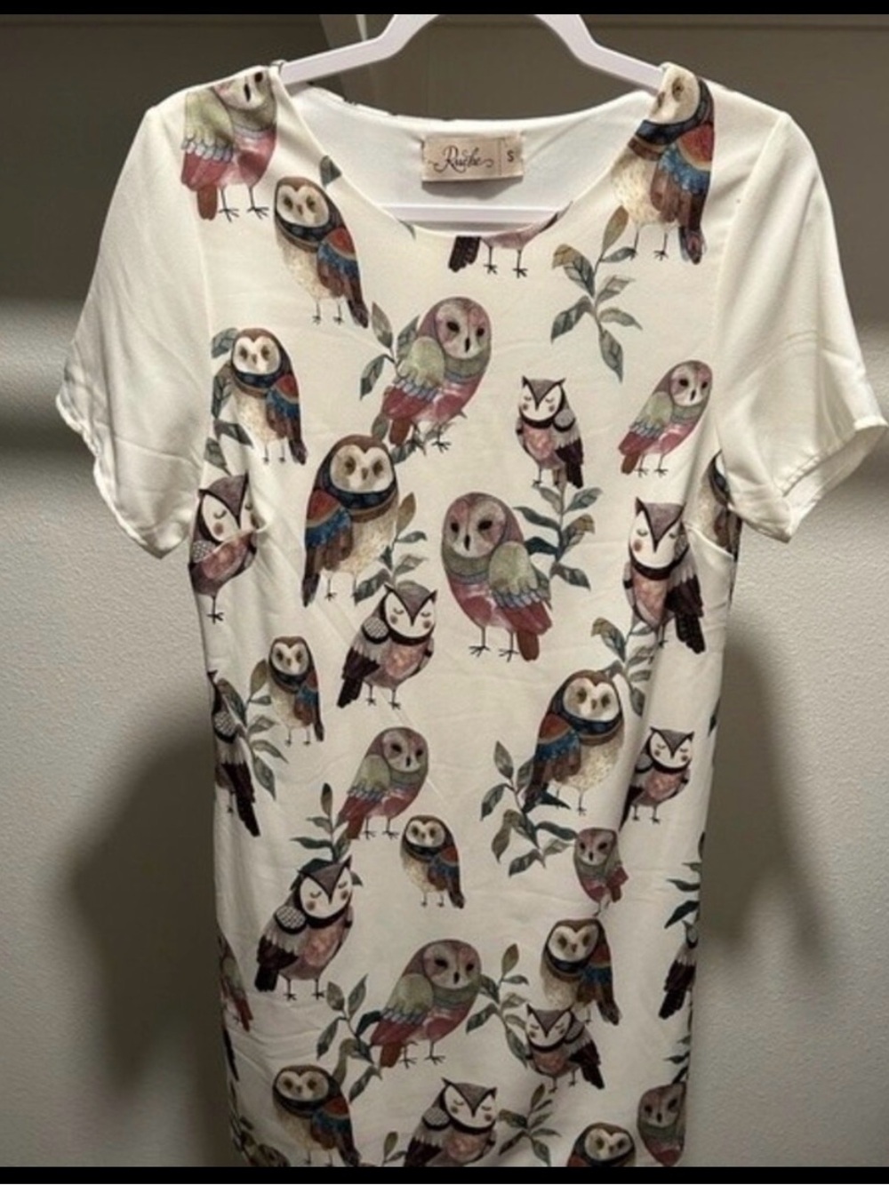 Ruche Owl Print Mini Dress SIZE SMALL